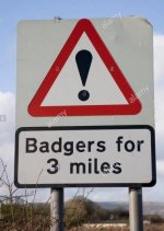 badgers-for-3-miles-road-sign-abergavenny-wales-uk-A336JX.jpg badgers-for-3-miles-road-sign-abergavenny-wales-uk-A336JX.jpg