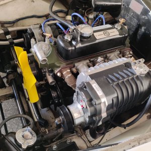 Supercharger install underway on a '72 Midget